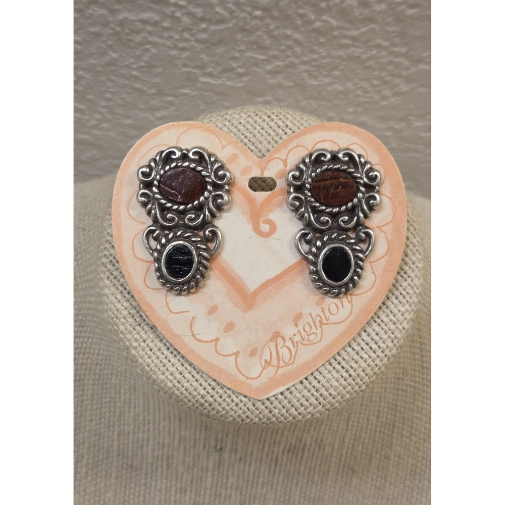Vintage Brighton Leonardo Southwestern Scrolled Leather Dangle Earrings J8220